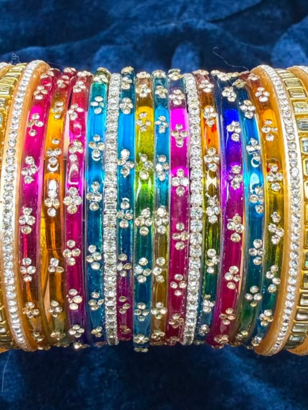 Rainbow Crystal Rhinestone Bangle Set, Stackable Colorful Gemstone Bracelet Set,